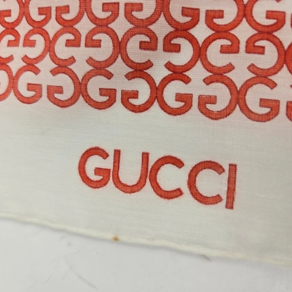 Vintage Gucci Handkerchief Orange Monogram G Fine Cotton Gauze Pocket Square Box